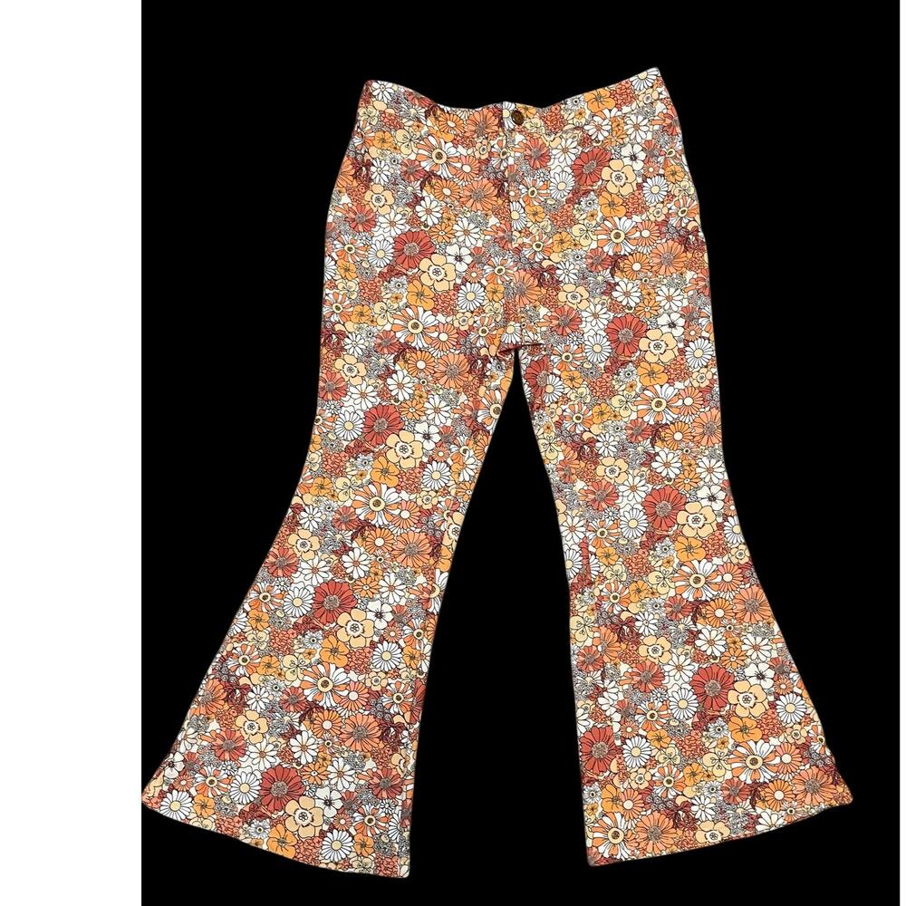 Flower Hippie Woman's Pants Boho 1960's 1XL Flowerchild Rave Boho Bellbottoms